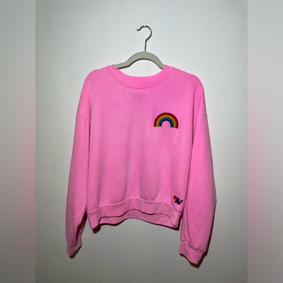 Aviator Nation Sweaters - NWOT Aviator Nation RAINBOW EMBROIDERY RELAXED CREW SWEATSHIRT - NEON PINK